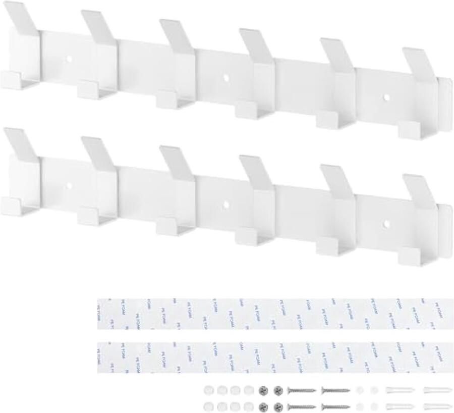 2 stuks kapstokhaken kledinghaken mat wit garderobelijst met 6 haken kledinghaken garderobe metalen kledinghaken met haaklijst garderobe voor slaapkamer badkamers en keukens