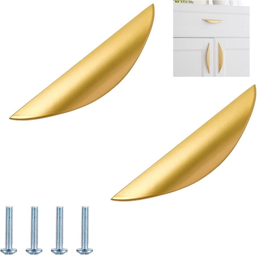 2 stuks kastgrepen deurkruk halve maan kastgreep gatafstand 96 mm ladegrepen verborgen handgrepen van zinklegering kastgrepen meubelaccessoires met schroeven voor keukenkast ladekast hardware 147*35 mm goud