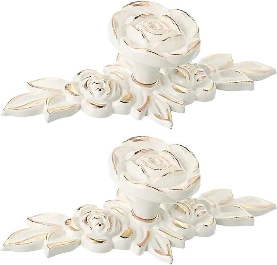 2 stuks Kastknoppen Handgrepen Meubelknop Ladeknop Meubelbeslag Meubelknoppen met 25mm schroeven zinklegering Roosvorm wit gouden rand voor Keuken Kast Lade Slaapkamer Badkamer