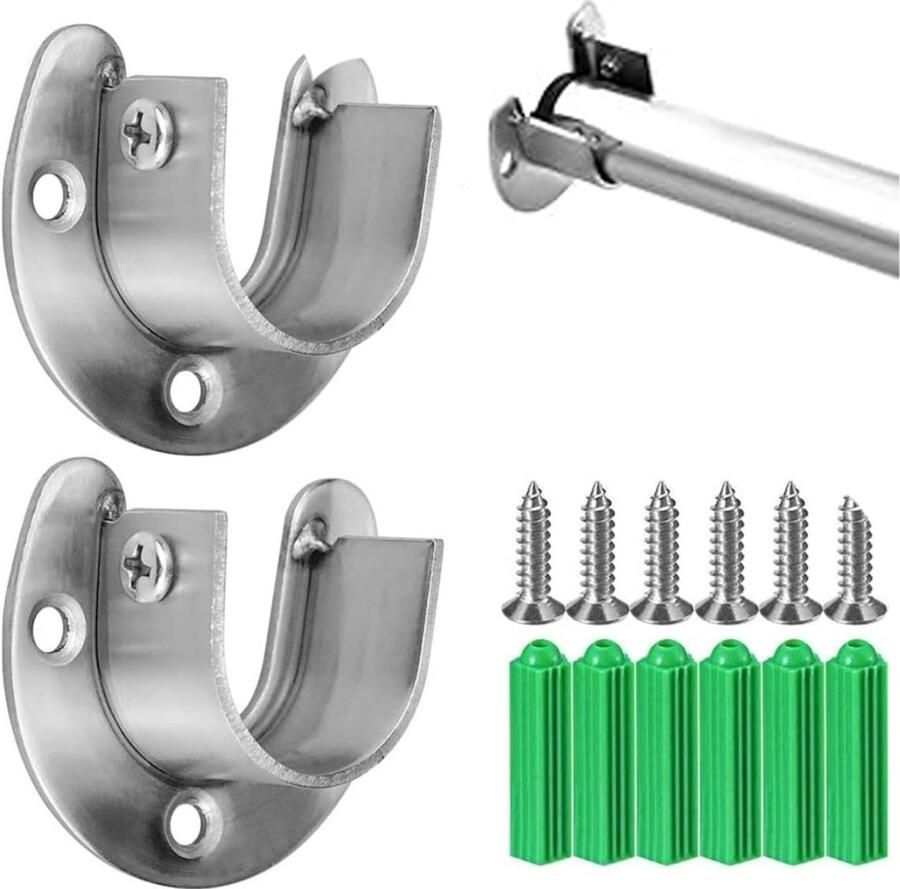 2 stuks Kastroededrager RVS Voor diameter tot 19 mm Kledingroeden Kledingstanghouder Beugel Kledingkast Plankdrager Roededrager Kledingroedehouders Ronde buishouder voor kastbuizen Gordijnroede Voor kleerhangers douchegordijnroede