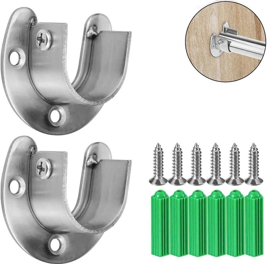 2 stuks Kastroededrager RVS Voor diameter tot 21 mm Kledingroeden Kledingstanghouder Beugel Kledingkast Plankdrager Roededrager Kledingroedehouders Ronde buishouder voor kastbuizen Gordijnroede Voor kleerhangers douchegordijnroede