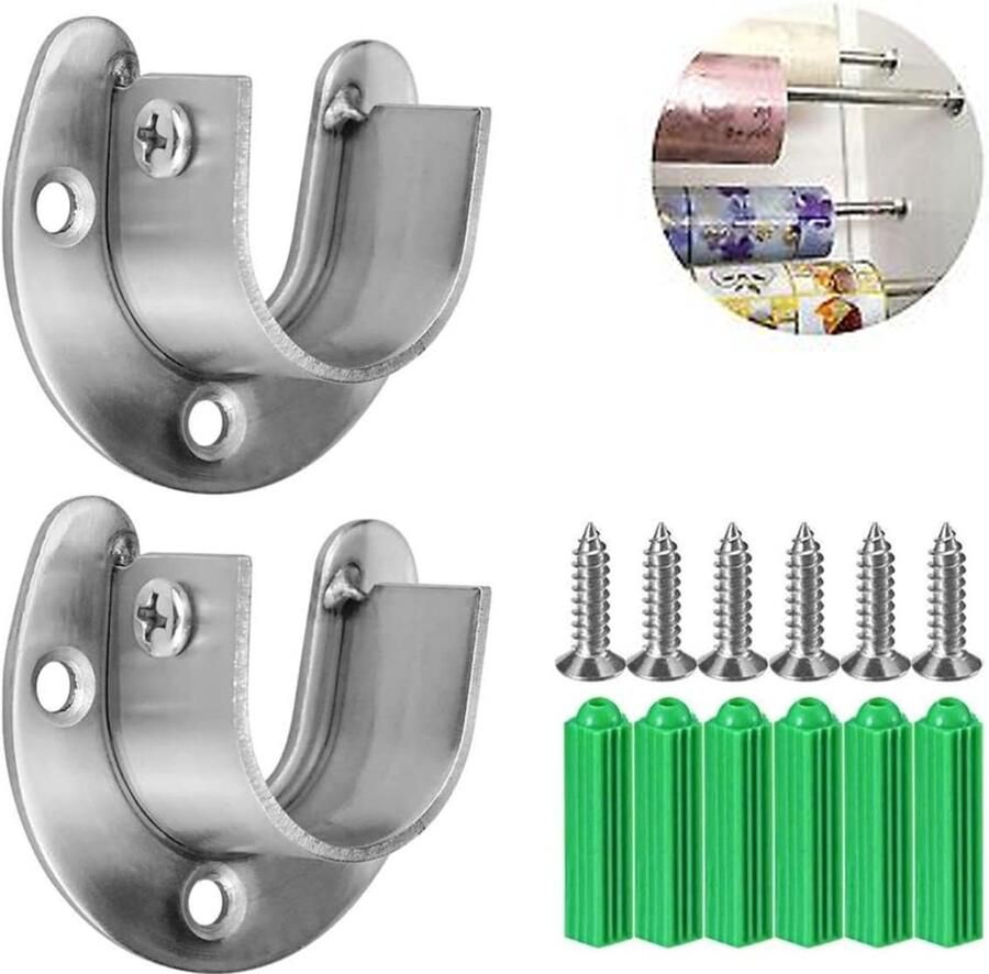 2 stuks Kastroededrager RVS Voor diameter tot 24 mm Kledingroeden Kledingstanghouder Beugel Kledingkast Plankdrager Roededrager Kledingroedehouders Ronde buishouder voor kastbuizen Gordijnroede Voor kleerhangers douchegordijnroede