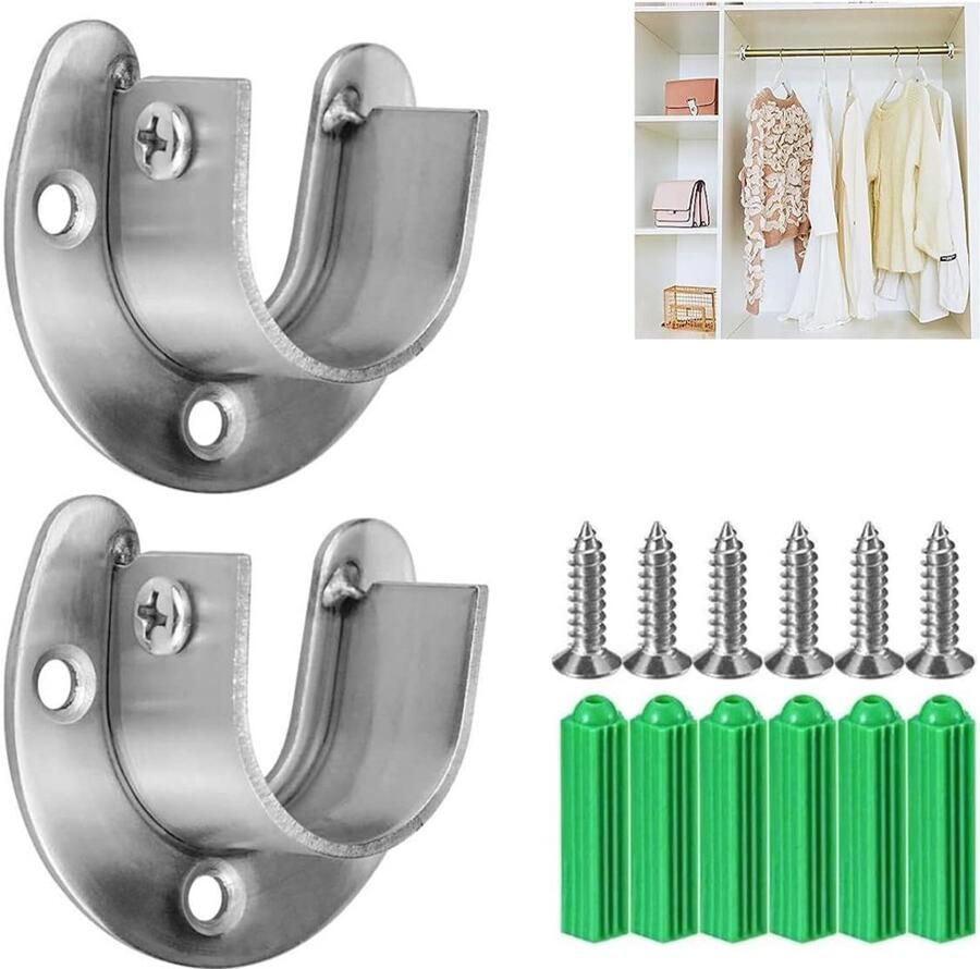 2 stuks Kastroededrager RVS Voor diameter tot 31 mm Kledingroeden Kledingstanghouder Beugel Kledingkast Plankdrager Roededrager Kledingroedehouders Ronde buishouder voor kastbuizen Gordijnroede Voor kleerhangers douchegordijnroede