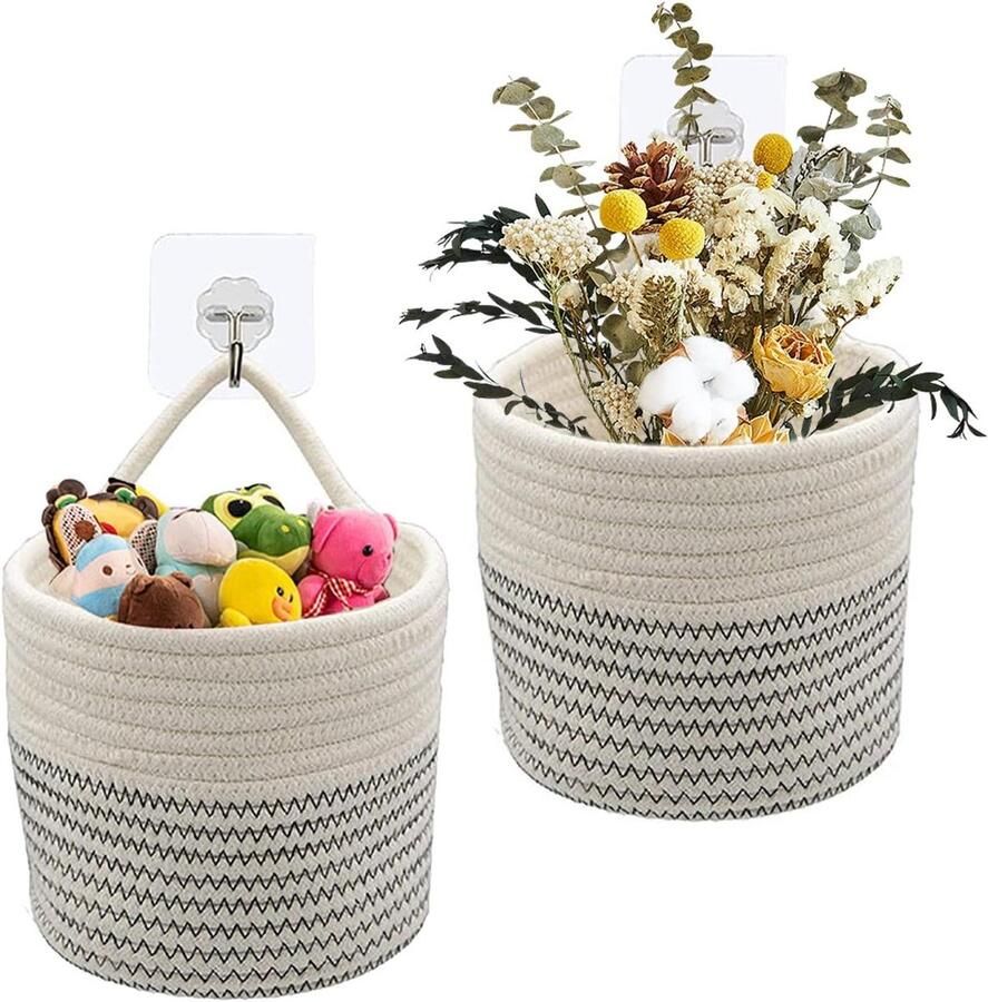 2 stuks katoenen touw hangmanden moderne geweven manden voor planten gevlochten macramé-bloemenhanger voor balkon wanddecoratie voor planten milieuvriendelijke plantenpotten plantenhouder bloempot