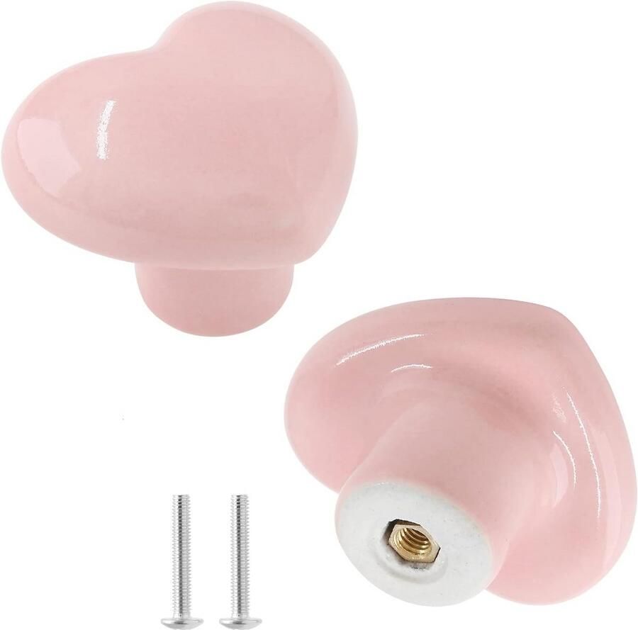 2 stuks keramische kast handvat roze hartvormige lade handvat voor kinderen en meisjes slaapkamers keuken en kastkasten