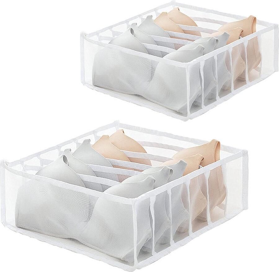 2 stuks kleding opbergdozen opvouwbare lade opbergdozen ondergoed opbergdozen sectionele opbergroosters garderobe opbergdozen lades kunnen sokken ondergoed stropdassen kleding opbergen 32x32x12cm 6-grid bh -zwart - Foto 3