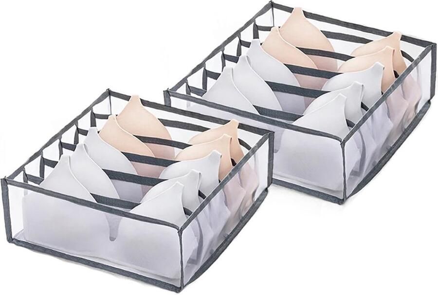 2 stuks kleding opbergdozen opvouwbare lade opbergdozen ondergoed opbergdozen sectionele opbergroosters garderobe opbergdozen lades kunnen sokken ondergoed stropdassen kleding opbergen 32x32x12cm 6-grid bh -zwart - Foto 2
