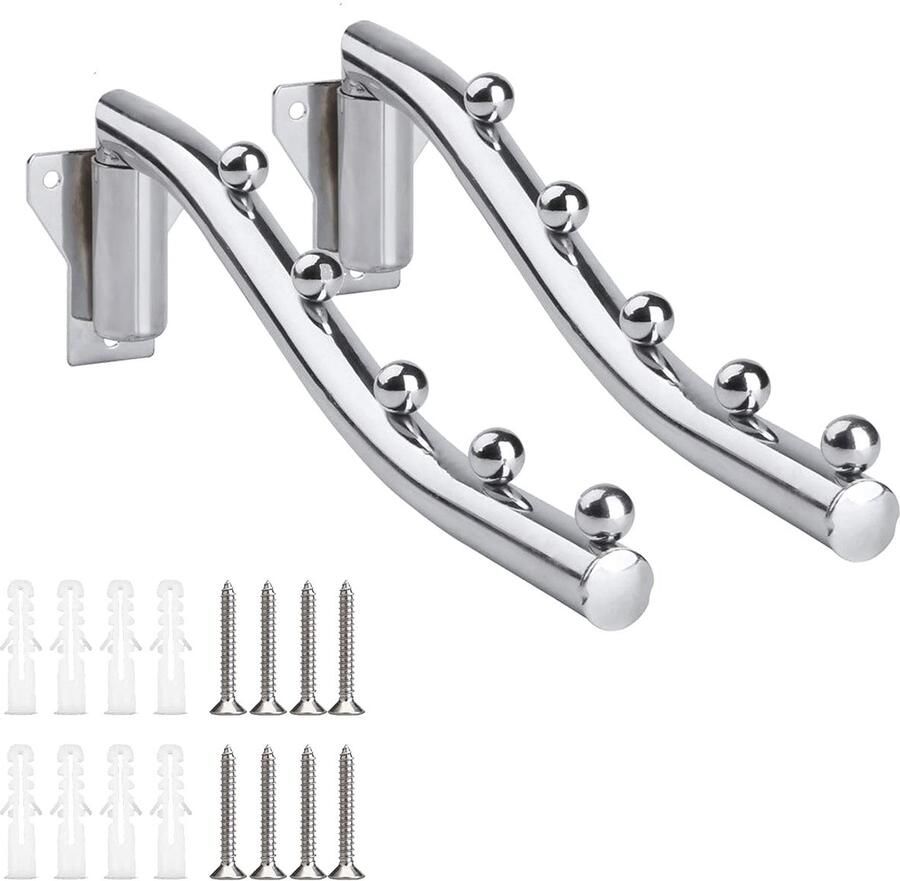 2 stuks kledinghaken balkon opvouwbaar roestvrij staal droogrek roestvrij staal opvouwbaar kledingrek opvouwbare kledinghanger roestvrij staal metalen wandmontage handdoekhaak wandkledingrek met zwenkarm