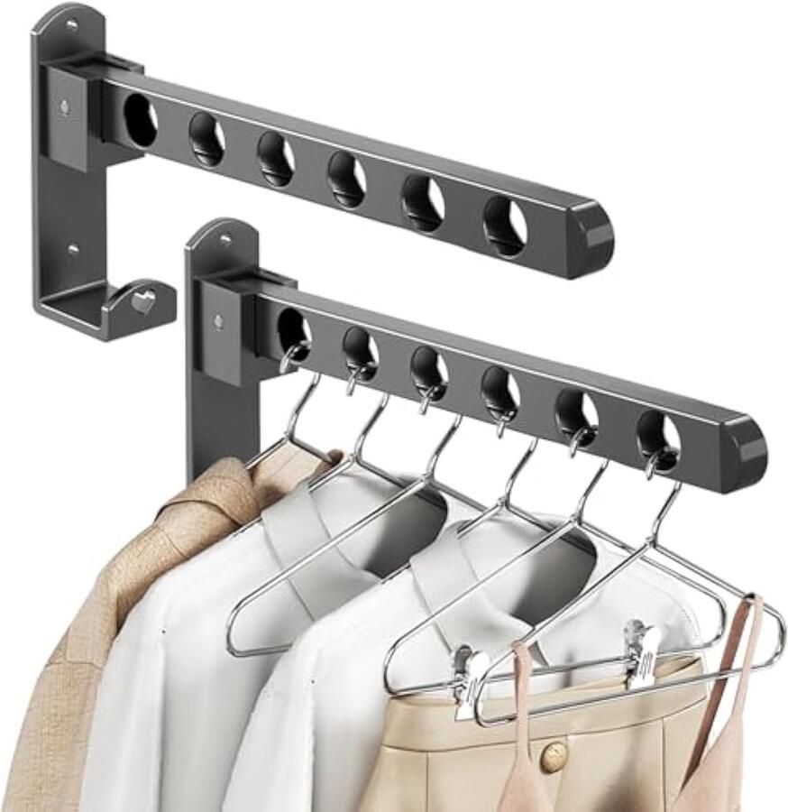 2 stuks kledinghaken inklapbaar aluminium kledingstang wandmontage 90 graden draaibare kledinghaken voor muur kledingstandaard met bevestigingsschroef wandhaken klaphaken voor balkon badkamer