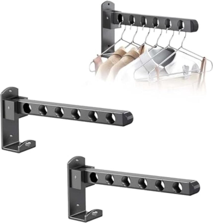 2 stuks kledinghaken inklapbaar grijs 6 gaten zwart kledingrek wandmontage klaphaak met bevestigingsschroeven geschikt voor badkamer slaapzalen en balkons