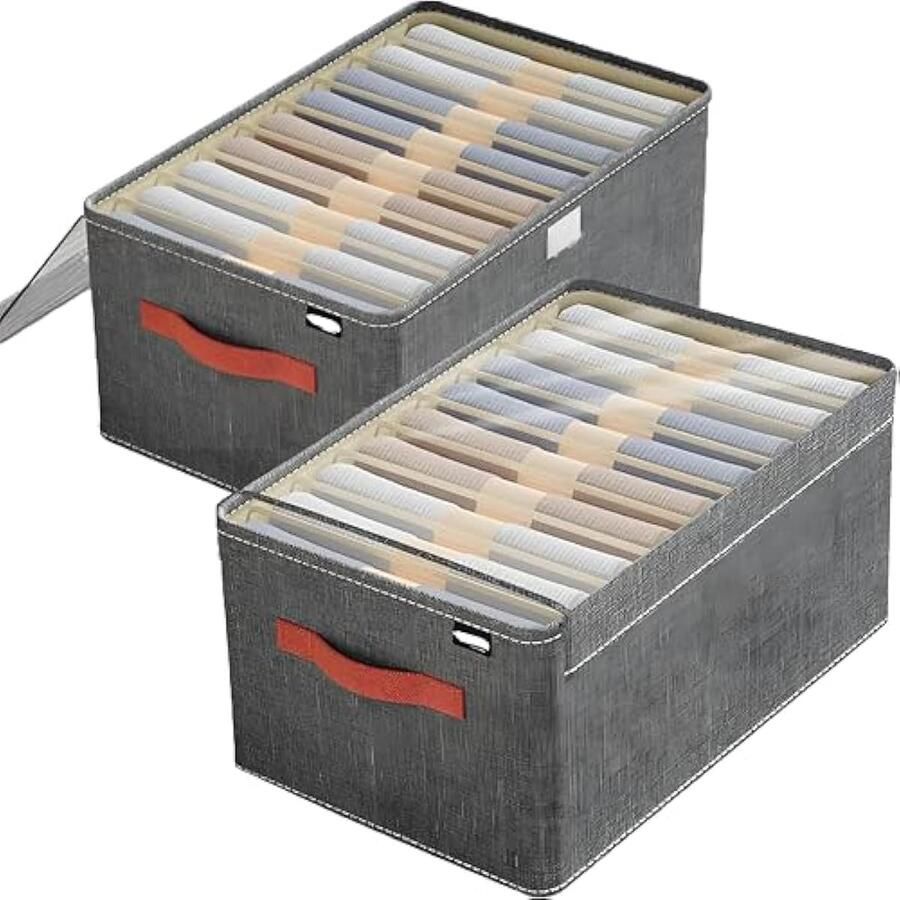 2 Stuks Kledingkastopbergorganizer Opvouwbare Kledingorganizer met Doorzichtig Venster Kastorganisatoren Lade-organizer Kleding Kastorganizer voor Jeans Planken Shirt Uniforme