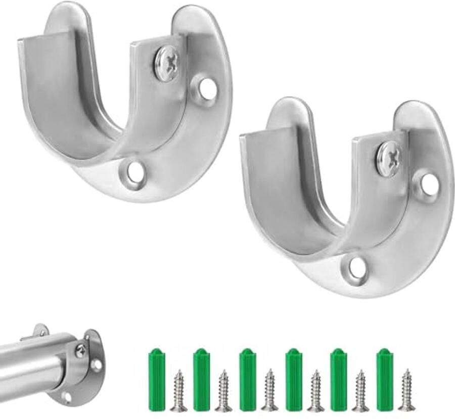 2 Stuks Kledingstanghouders Roestvrij Stalen U-Vormige Kledingkast Bevestigingen