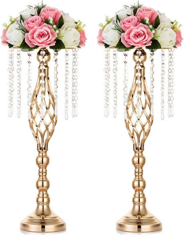 2 stuks kristallen bloem standaard bruiloft middenstukken voor tafels 55 cm hoogte elegante metalen bloemenstukken tafelblad metalen bloemenvaas voor bruiloftsfeest diner wooncultuur