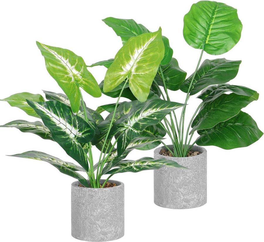 2 stuks kunstpalmen in een pot 40 cm kunstmatige potplanten met grijze pot groene planten voor thuis kantoor vensterbank tafel badkamer binnendecoratie