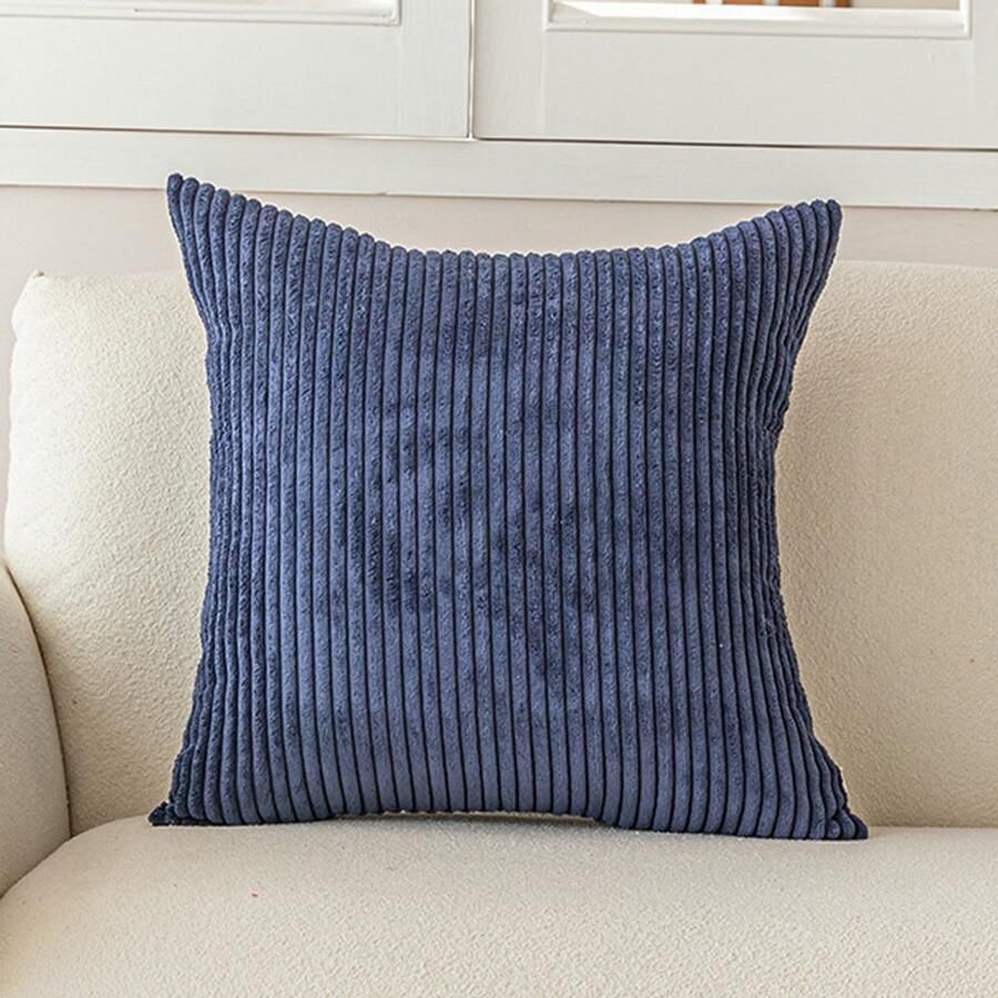 2 stuks kussenhoezen decoratieve kussenhoes van corduroy bankkussen koordkussenhoes decoratieve zachte kussenhoezen voor bank fauteuil huis slaapkamer 45 x 45 cm –Marineblauw