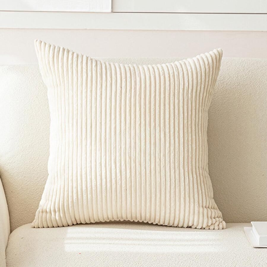 2 stuks kussenhoezen decoratieve kussenhoes van corduroy bankkussen koordkussenhoes decoratieve zachte kussenhoezen voor bank fauteuil huis slaapkamer 45 x 45 cm –Gebroken wit