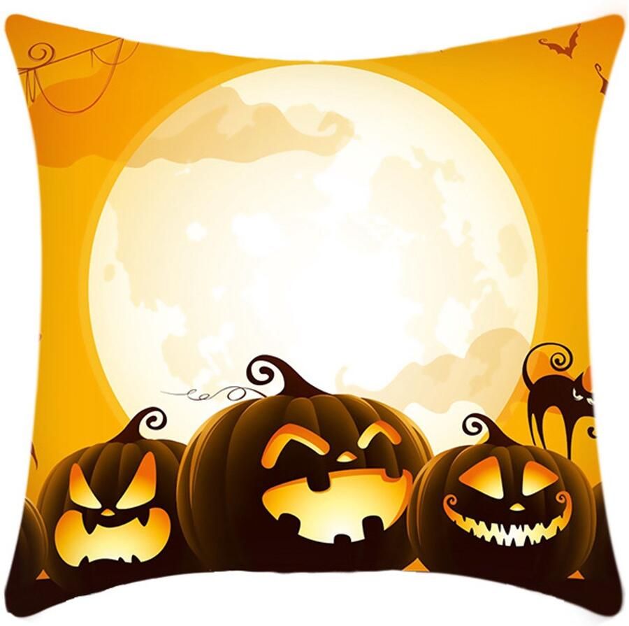 2 stuks Kussenhoezen Happy Halloween Volle maan pompoen en vleermuis decoratie 18x18 inch Unisex Voor bank slaapkamer Vierkant Oranje