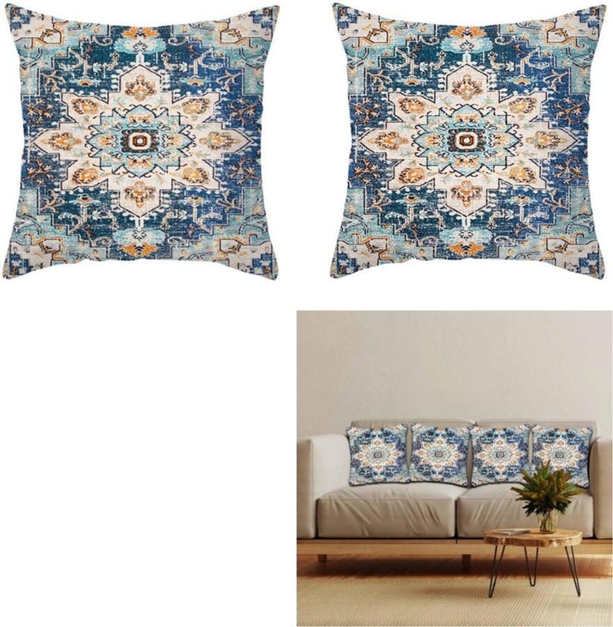 2 stuks kussensloop in Boheemse stijl Decoratief buitenkussen Decoratieve kussenhoes Kussensloop Boheemse stijl Blauw 45*45CM Geschikt voor bedden autobanken Kussenkern niet inbegrepen