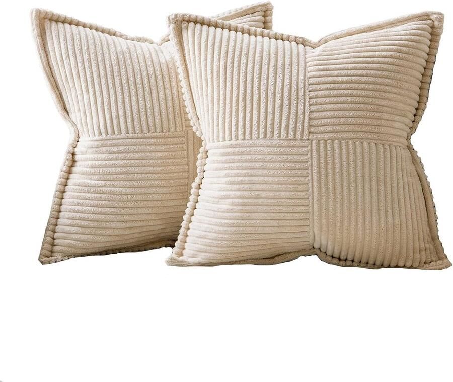 2 stuks Kussensloop Kussenhoes Kussenslopen Katoen Beige 45 x 45 cm met rits zachte voor woondecoratie woonkamer bank slaapkamer voor bank Kussen en Kussen