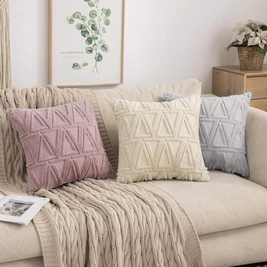 2 stuks kussenslopen modern driehoekig patroon zacht en comfortabel woonkamer slaapkamer bank 45 x 45 cm beige