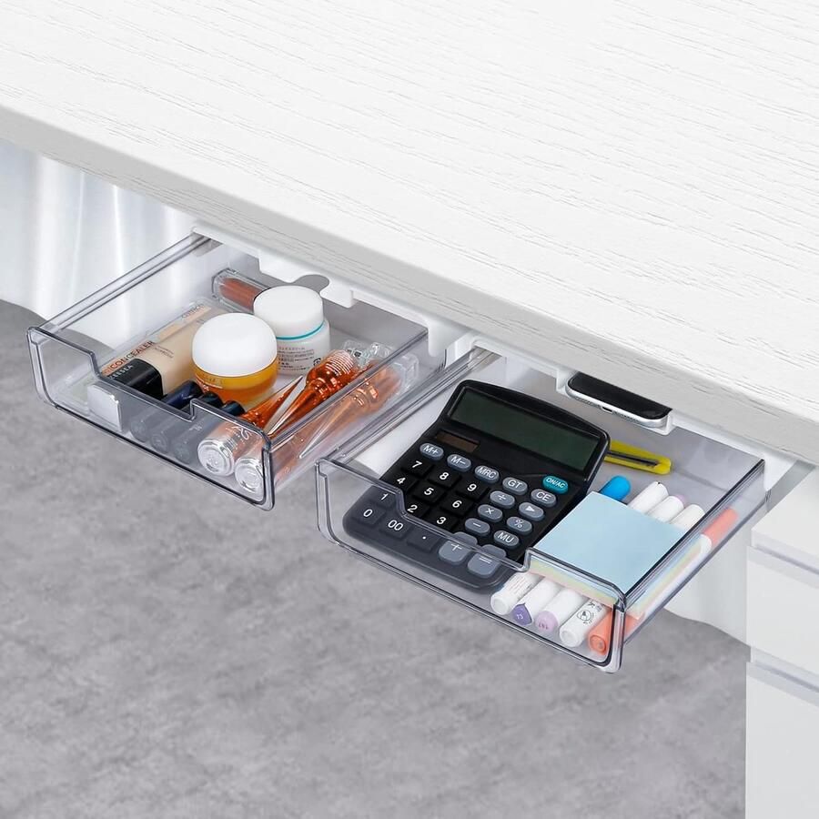 2 stuks lade voor onder bureau grote onderbouw bureaulade zelfklevende verborgen ondertafel lade-organizer opbergdoos voor kantoor 23 x 20 x 7 cm