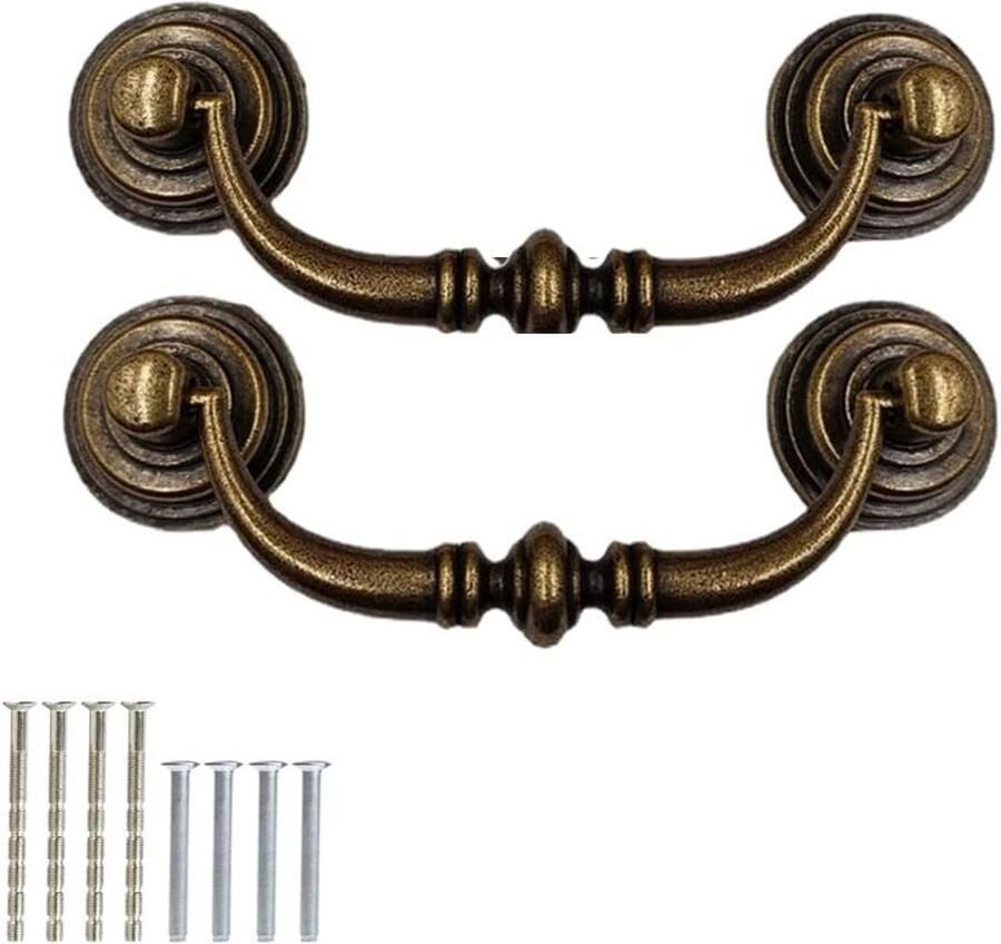 2 stuks ladegrepen met schroeven Retro decoratieve deurgrepen voor keukenkasten Antieke meubelgrepen van messing Pull down haken 125 cm hardware