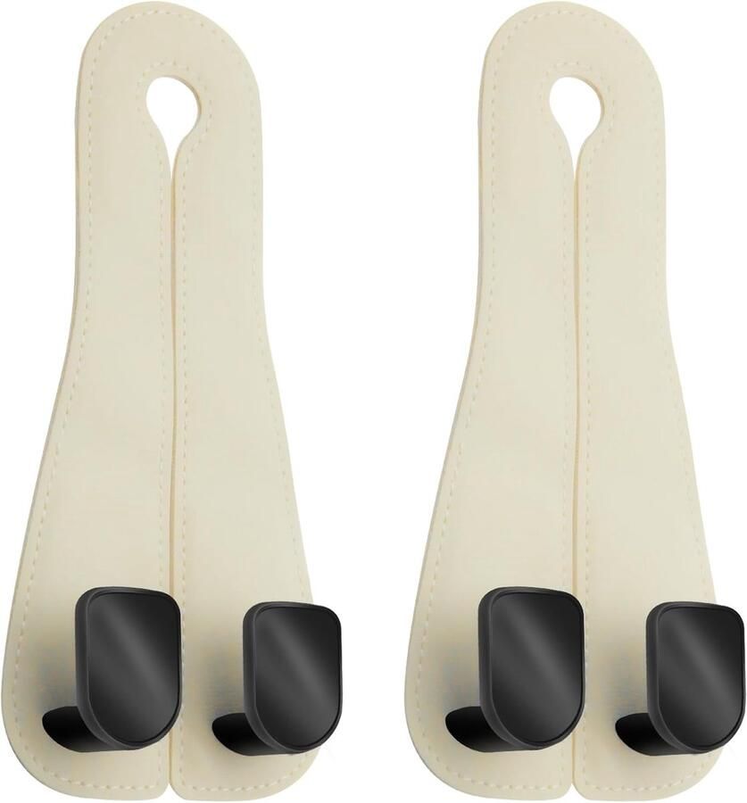 2 Stuks Leer Autostoel Haak Auto Kapstok Tassenhaak Hoofdsteun Haakjes Auto Organizer Haken Autostoel Hangers Haak Beige