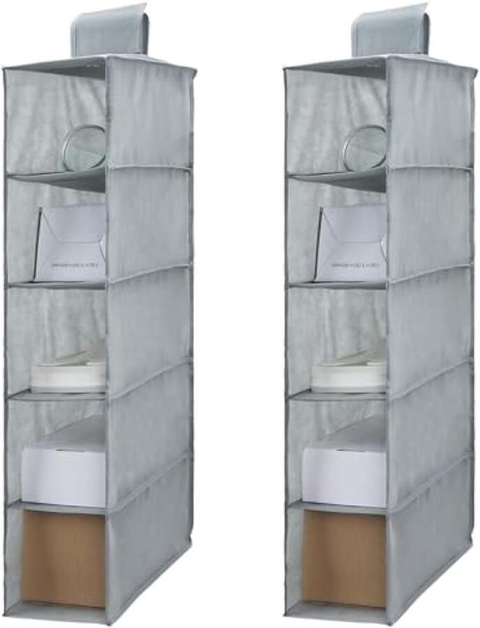 2 stuks legplanken voor de binnenkast organizer voor kledingkast met 5 vakken inklapbaar voor kledingtassen organizer om op te hangen voor sokken truien hoeden schoenen (grijs)