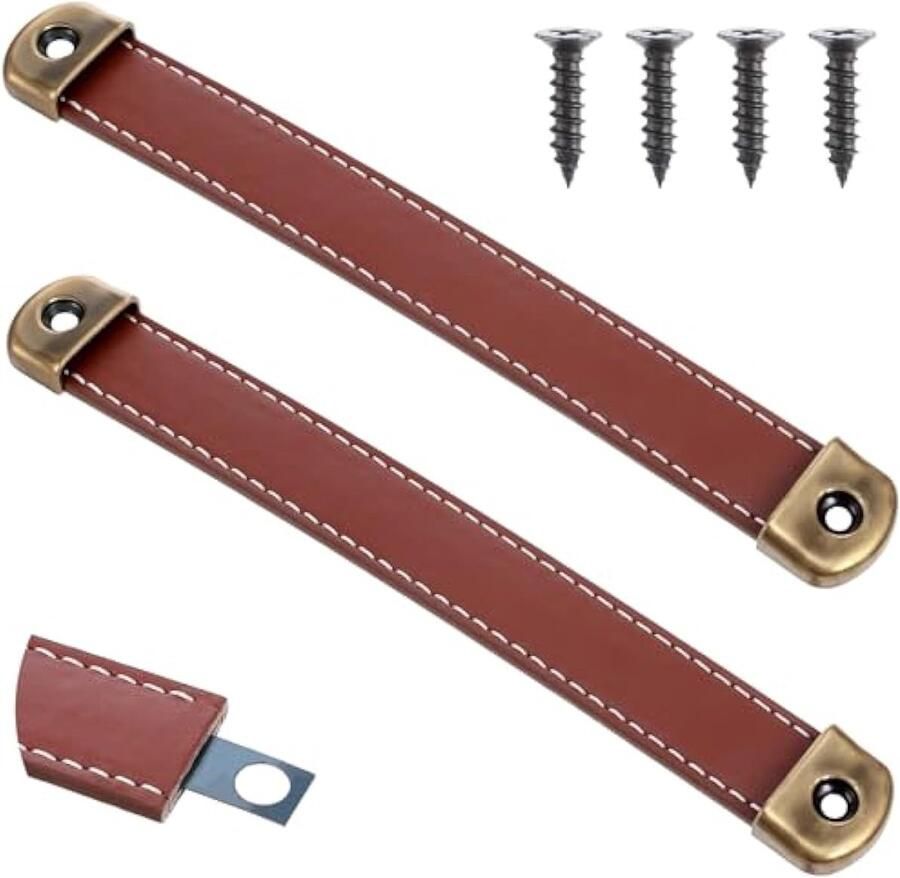 2 stuks leren handgrepen 17 cm leren kastgrepen met bevestigingsschroeven koffergreep vervanging voor vintage kast ladekast (bruin)