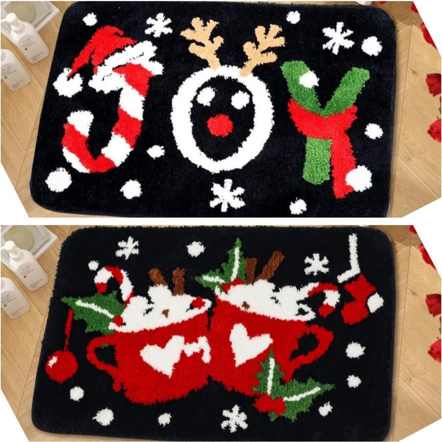 2 stuks Luxe Kerst Vloerkleden– Feestelijke Design – Antislip Zacht en Waterabsorberend -40x60 cm