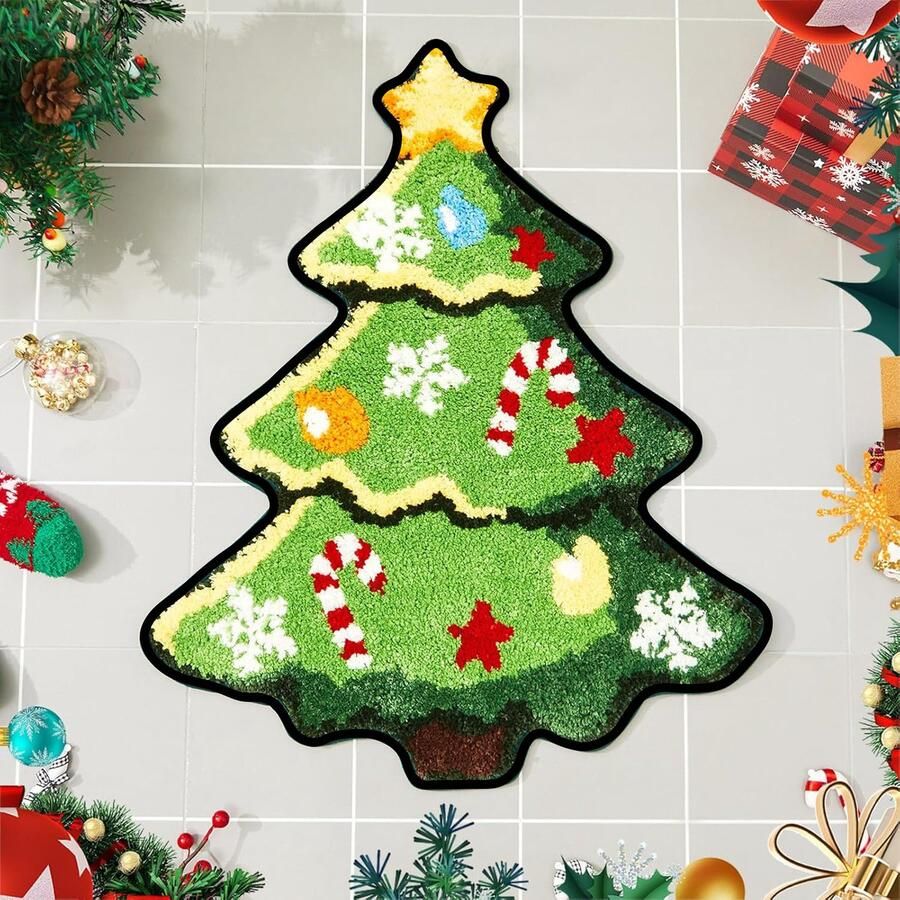 2 stuks Luxe Kerst Vloerkleed – Kerstboom Design – Antislip Zacht en Waterabsorberend 40x60 cm