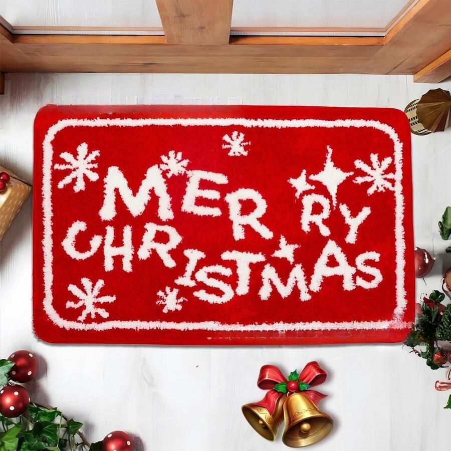2 stuks Luxe Kerst Vloerkleed – Merry Christmas Design – Antislip Zacht en Waterabsorberend 40x60 cm