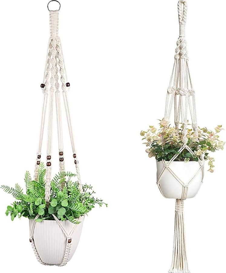 2 Stuks Macramé Hanglamp voor Planten Duurzame Katoenen Touwen voor Binnen en Buiten Decoratie