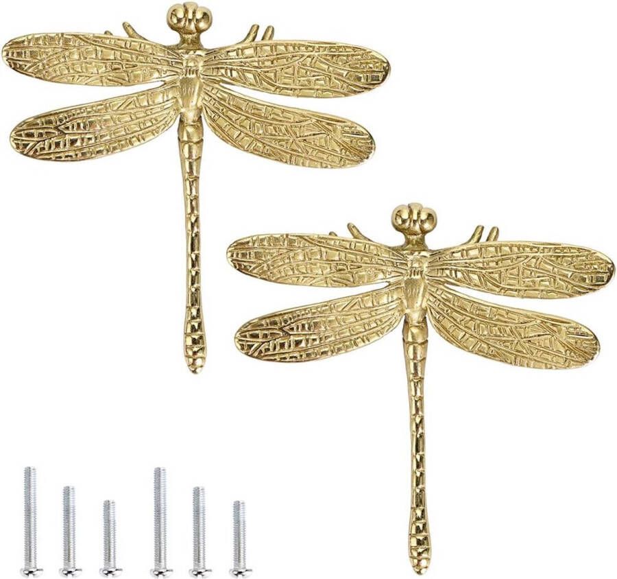 2 stuks messing lade trekt handvat kast kledingkast dressoir handvat Dragonfly design meubelknop met schroef