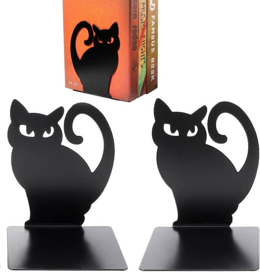 2 stuks metalen boekensteunen schattige kat modieuze stijl boekensteunen grote zware boekensteunen bureauhouder organisator boekenhouder voor planken voor school bibliotheek rek