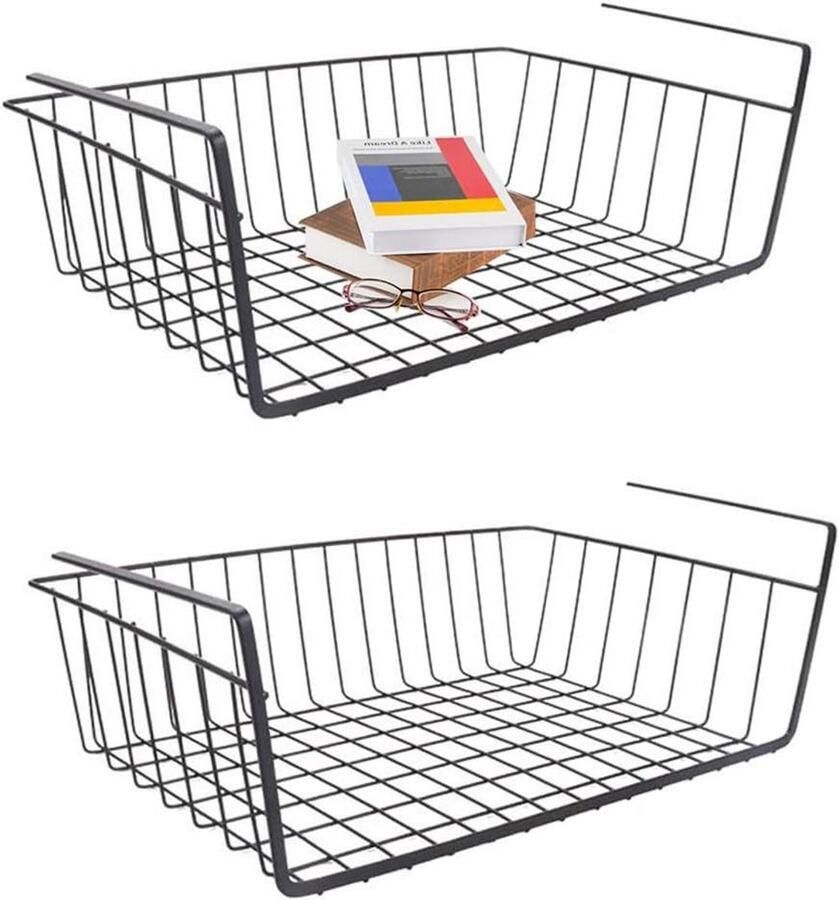 2 stuks metalen hangmanden rek voor onder de kast Opbergmand voor keuken kantoor eetkamer badkamer Zwart
