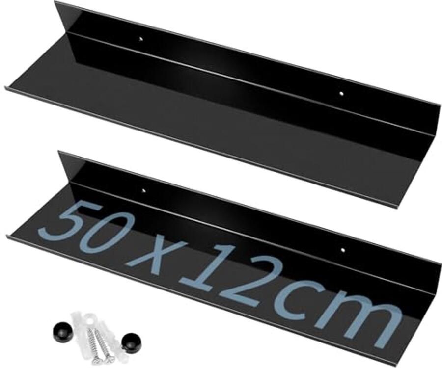 2 Stuks Metalen Wandplanken 50 cm Ruimtebesparende Zwarte Plank van Ruimtealuminium