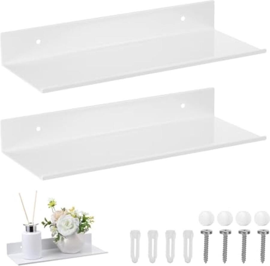 2 stuks metalen zwevende planken wandmontage 30 cm witte badkamerplank organizer roestvrije badkamerplank doucheopslag wandplanken voor woonkamer keuken slaapkamer