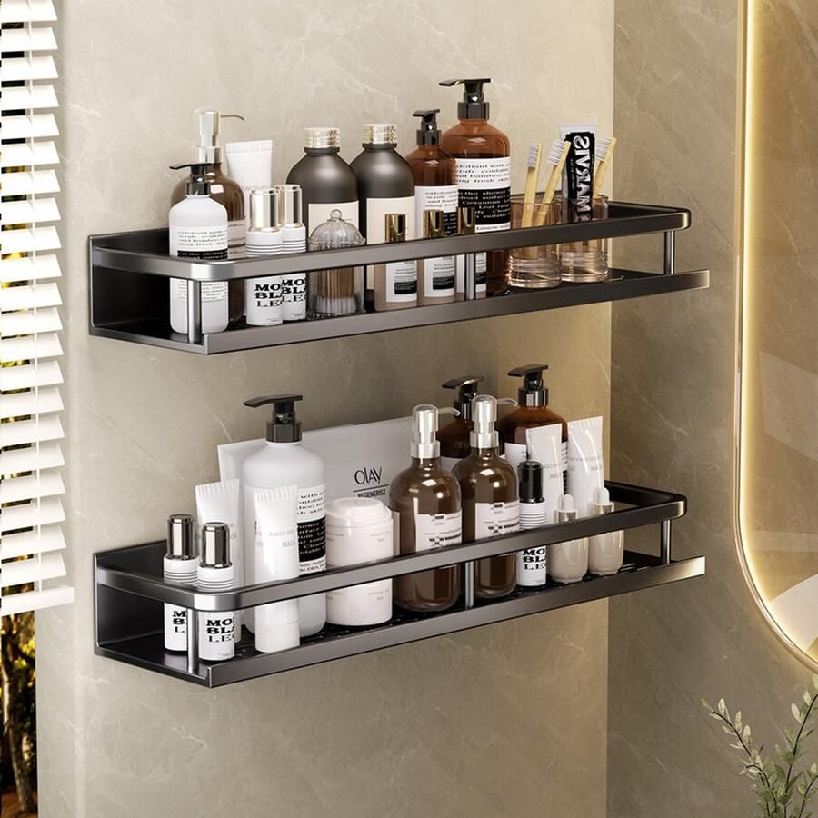 2 stuks Multifunctionele Aluminium Wandplank -Wandrek kruidenrek-50cm -zwart