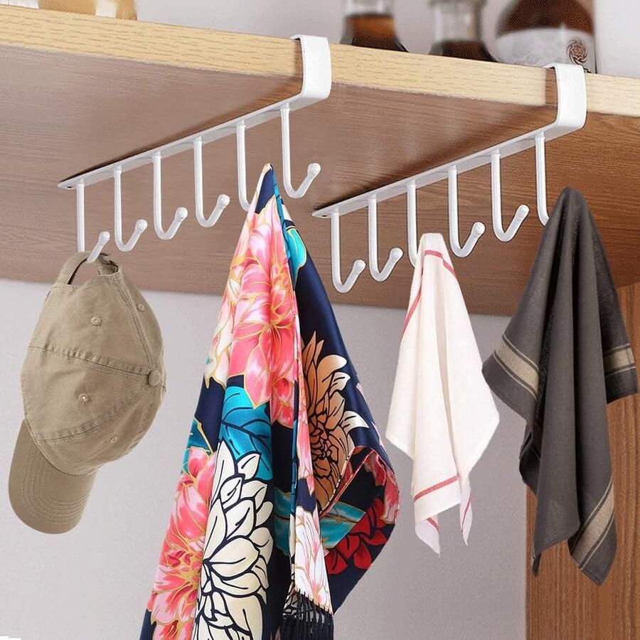 2 Stuks Multifunctionele hanger haakjes Keukenkast hanger Keukengerei Ophanghaken Kledingkast Organizer Kast Organizer Metalen Opberghaak Keuken Opbergrek wit Kast-inzetstuk Kledingkast Organizer