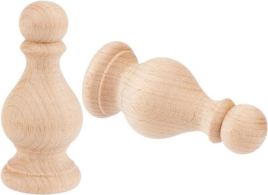 2 Stuks Onafgewerkte Houten Beuken Finalen 4x9cm voor Gordijnroedes Decoratieve Finials voor Bedpost Vlaggenmast Topper Schommelstoel Houten Ambachtelijke Decoratie