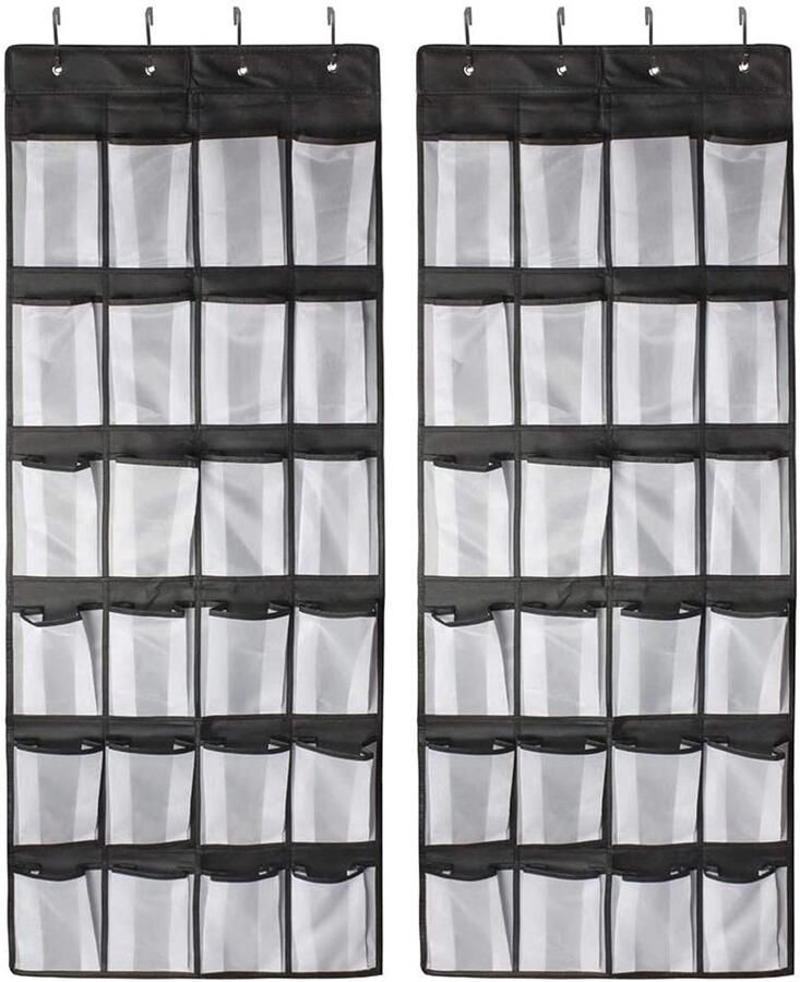 2 stuks Opbergzak Schoenenzak Hangend 24 Vakken Zwart en wit Schoenenrek Schoenkast Schoenenkast schoenen Bewaarruimte Schoenenbox Opbergen van Deur met haak polyester