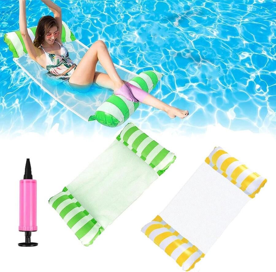 2 stuks opblaasbaar zwembadbed voor volwassenen zomerspelen strandfeest inklapbaar Waterhangmat met luchtpomp Waterhangmat