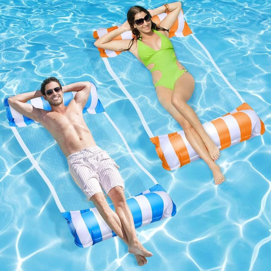 2 stuks opblaasbare zwembaddrijvers waterhangmat 4-in-1 zwembad opblaasbaar drijvend bed zwembad float hangmat lounge stoel strand lounge luchtmatras zwembad feestspeelgoed spelletjes voor