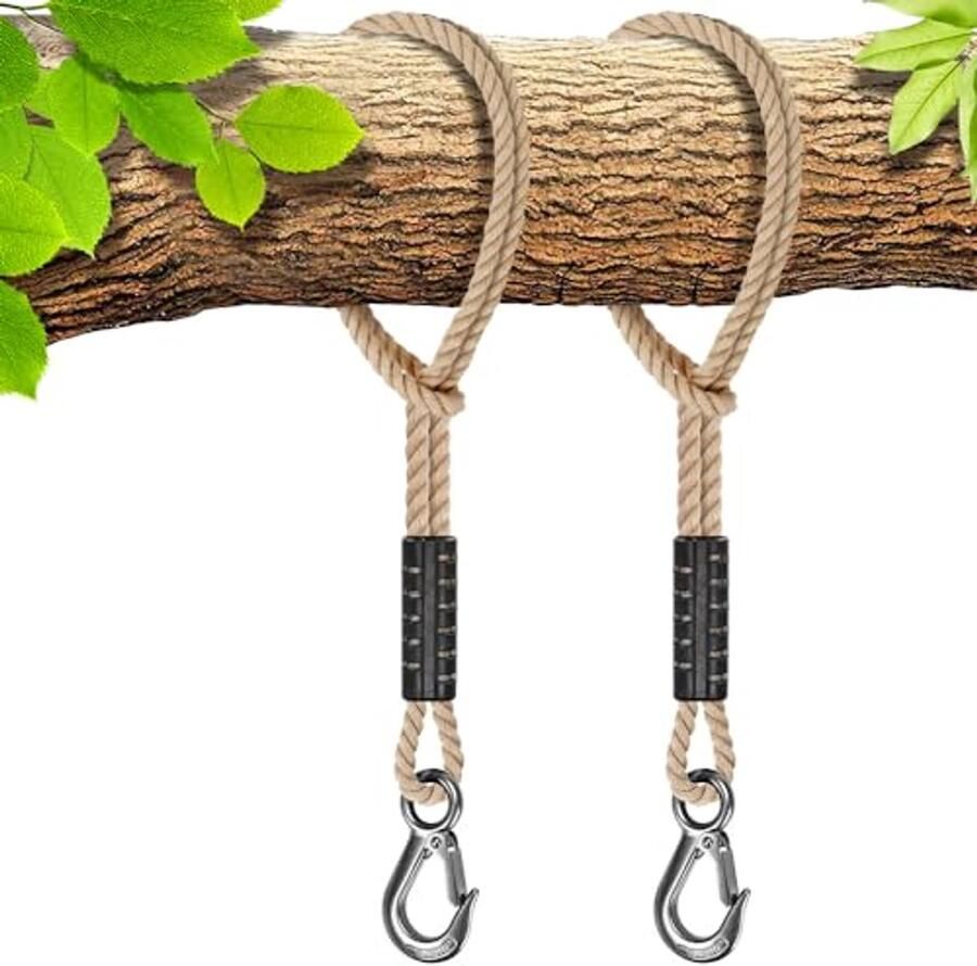 2 Stuks Ophangtouw 0 5 m voor Hangmat en Stoelen Polyester Riem met Haak voor Buiten Tot 2500 lbs