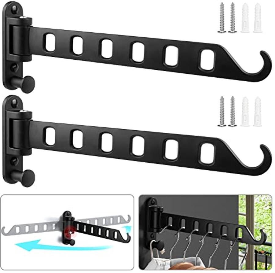 2 stuks opvouwbare kledinghaken wandmontage wandkledingrek opvouwbare kapstokhaken balkon 180° draaibare kledinghaken kledingroede opvouwbare haken hakenrek muurhaken voor wasruimte badkamer