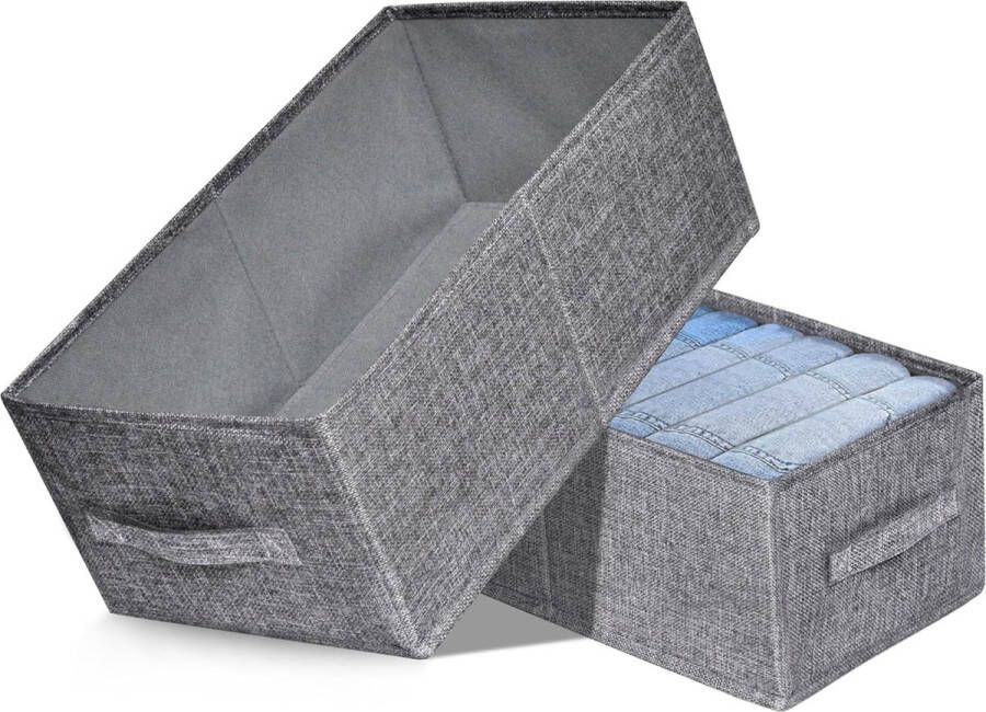 2 stuks opvouwbare kledingopbergdoos stof 42 x 24 x 16 cm organizerboxen voor kledingkastopslag kledingopbergmand grijs linnen kledingopslag kledingdozen stoffen dozen