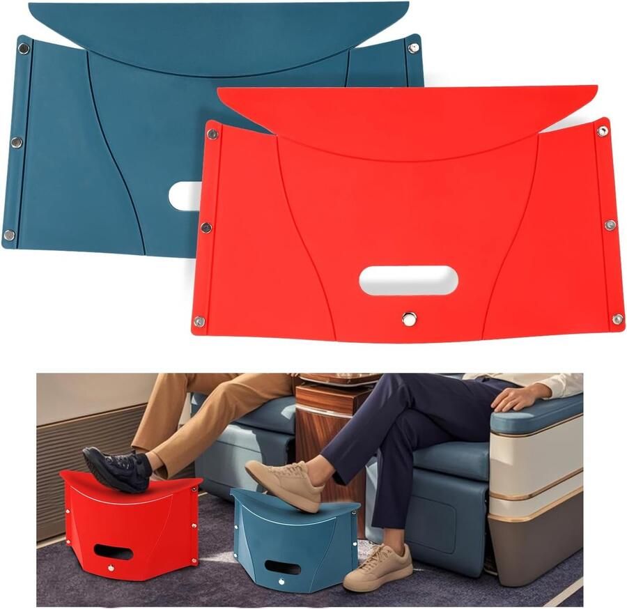 2 stuks Opvouwbare kruk opvouwbare voetenbankjes ontlasting voor vliegtuigreizen PP-materiaal ultradunne draagbare voor lange vluchten rood en blauw 31*21 cm