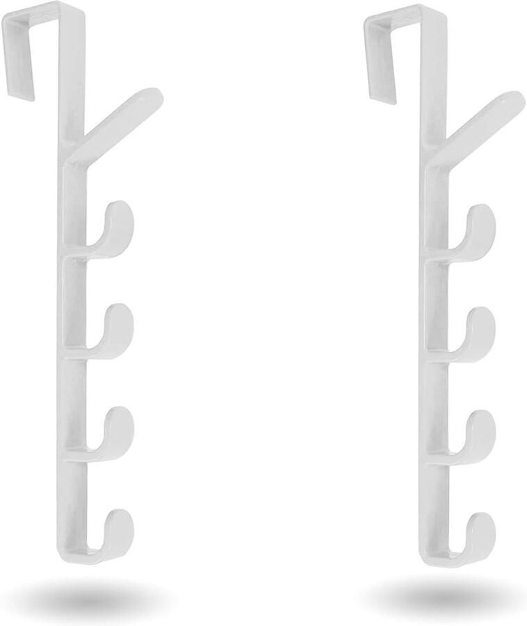 2 stuks over-de-deurhaken kapstok aan de achterkant van de deur met 5 haken kasthaken organizer voor jassen hoeden gewaden overhemden riemen handtassen handdoeken wit