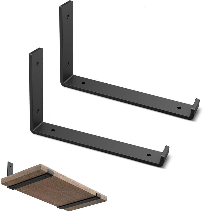 2 stuks plankdragers robuuste metalen J-beugel voor doe-het-zelf open planken wandmontagebeugels industriële rustieke wandplank zwevende L-beugel zwart